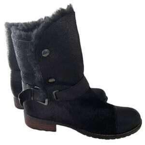 Matt Bernsen Black Leather Sherpa Lined Buckled Snap Side Boots 7